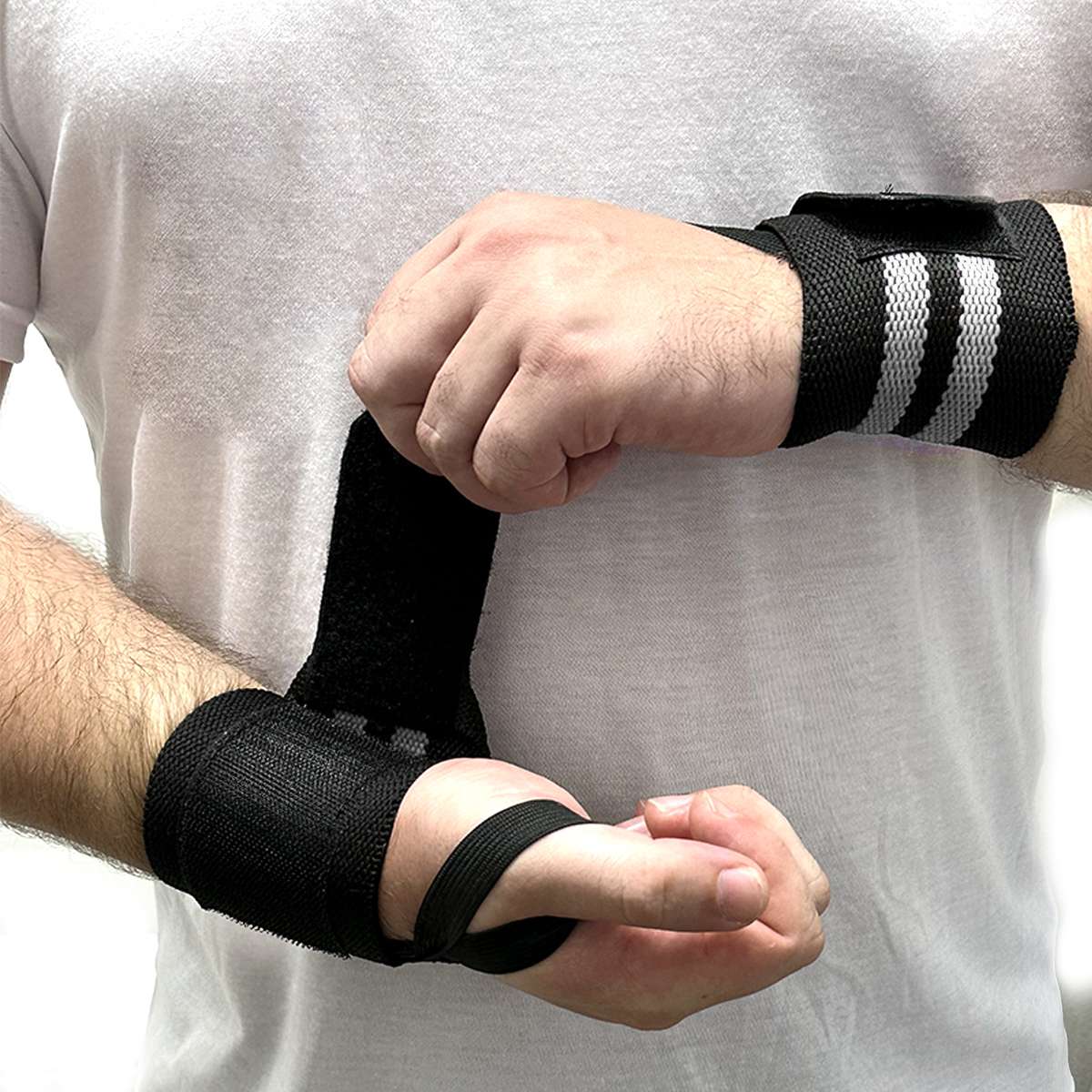 Strap Grip + Munhequeira 30cm Preta com Branca - Imagem 9